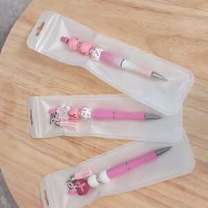 3pc Breast Cancer Awareness Beaded Pens Handcrafted PINK